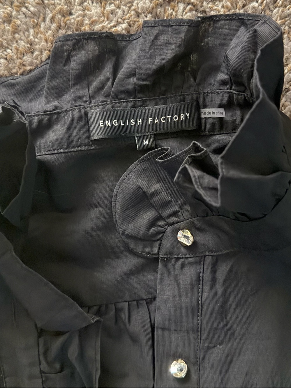 English Factory Black Ruffle Front Button Blouse - Picture 3 of 3